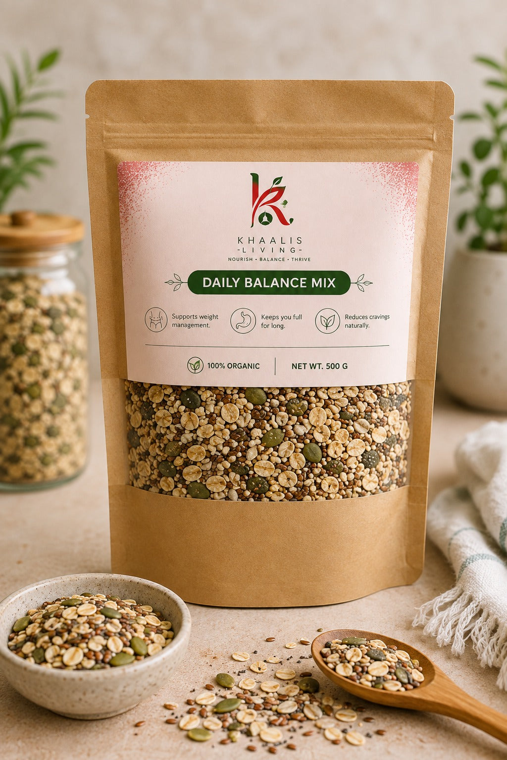 Khaalis Living Daily Balance Mix – Organic Seed & Oat Blend